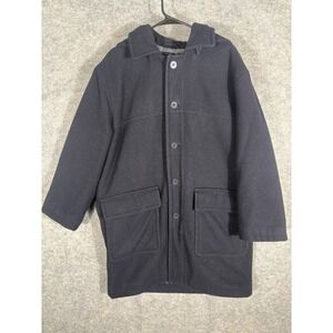 Claiborne Black‎ Wool Blend Button Front Coat Women's L/G Quilted Lined
